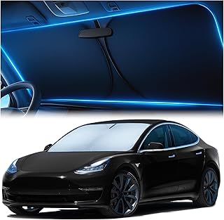 Pare-Soleil pour Model 3 et Y 2017-2026 – Technologie innovante sans Passage de lumière, découpe Miroir, Bloque 99% des Rayons UV, résistant à la décoloration, Facile Plier modèle